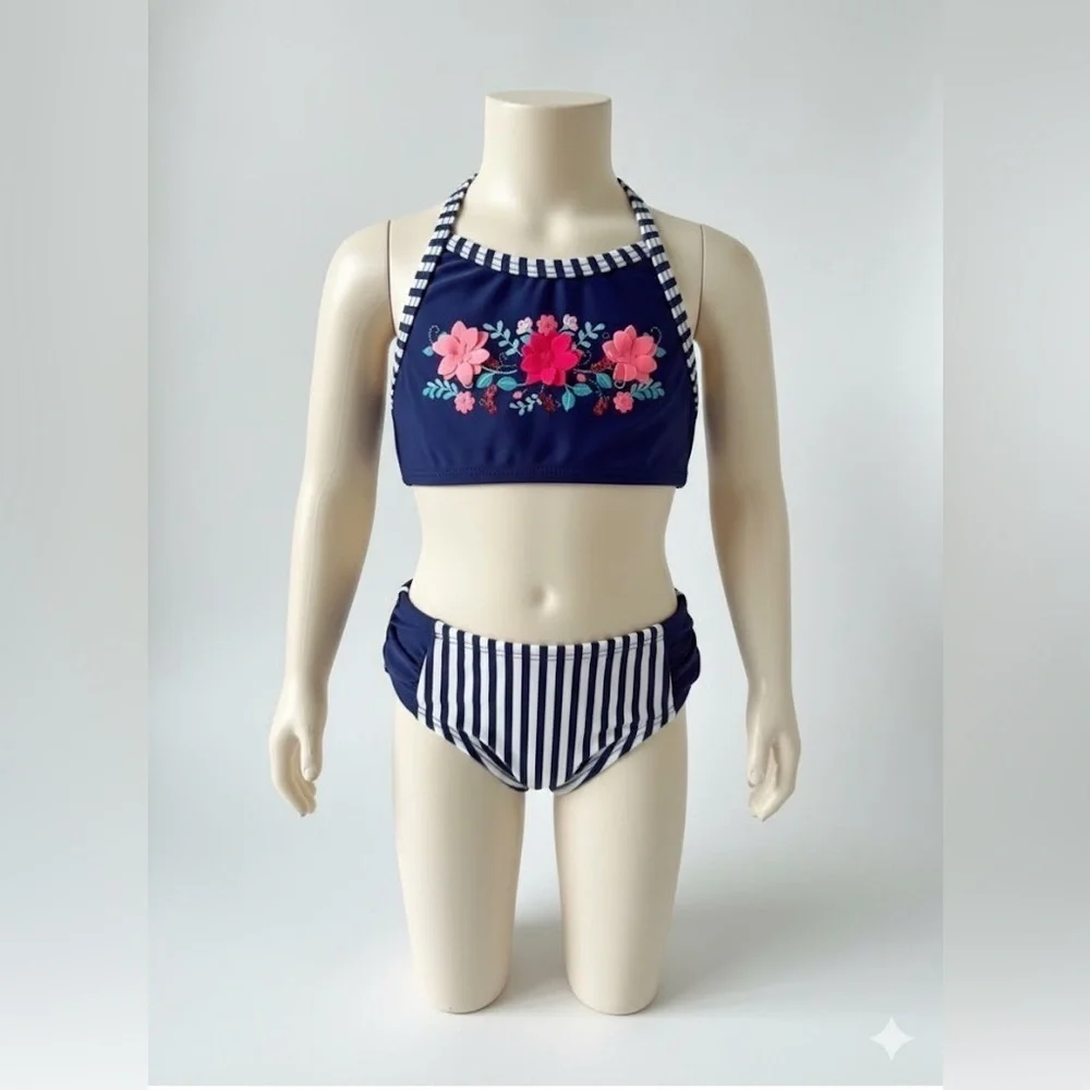 Flapdoodles Blue and White Bikini Set with Nautical Stripes